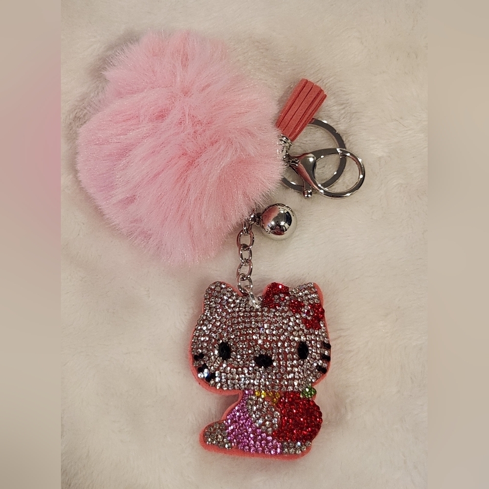 Hello Kitty Pink Keychain With Pom Pom Bag Charm